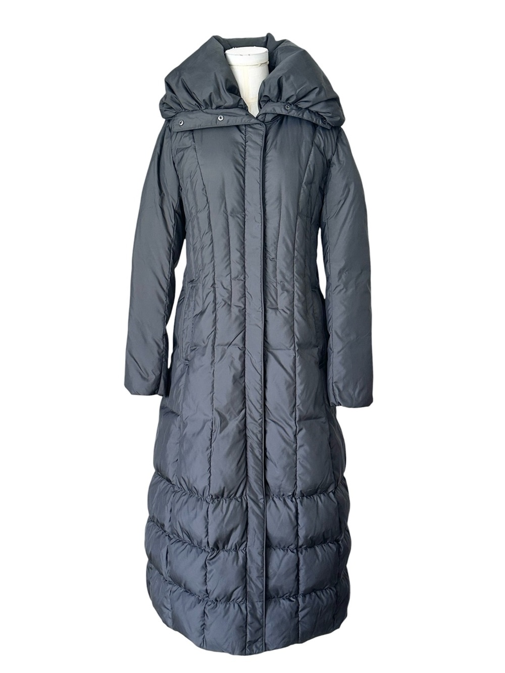 Cole Haan Women’s Feather Down Maxi Puffer Coat Gray Lightweight Warm Size Large